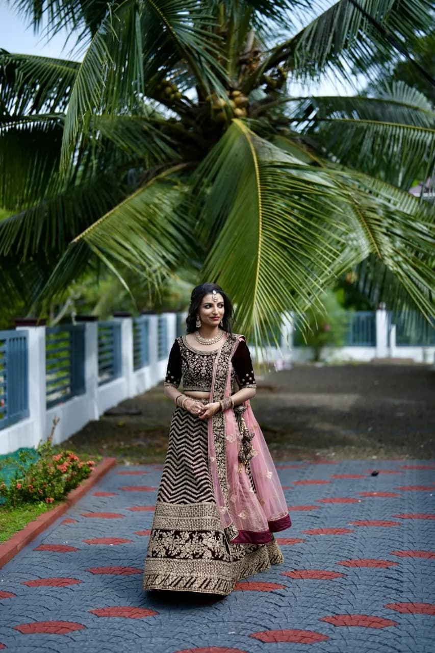 Maroon Handstitched Bridal Lehenga thumbnail 3