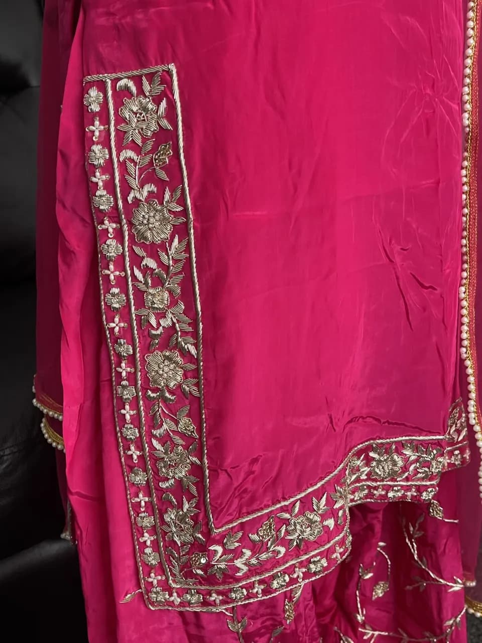 Cerise pink pure silk salwar suit thumbnail 3