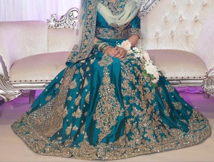 Teal lehenga three piece with gold embroidery - bridal — image 1