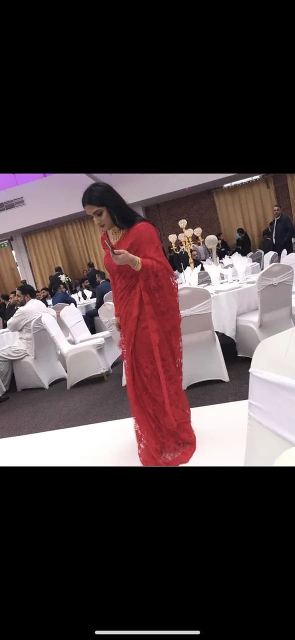 French lace stunning red Saree — image 1