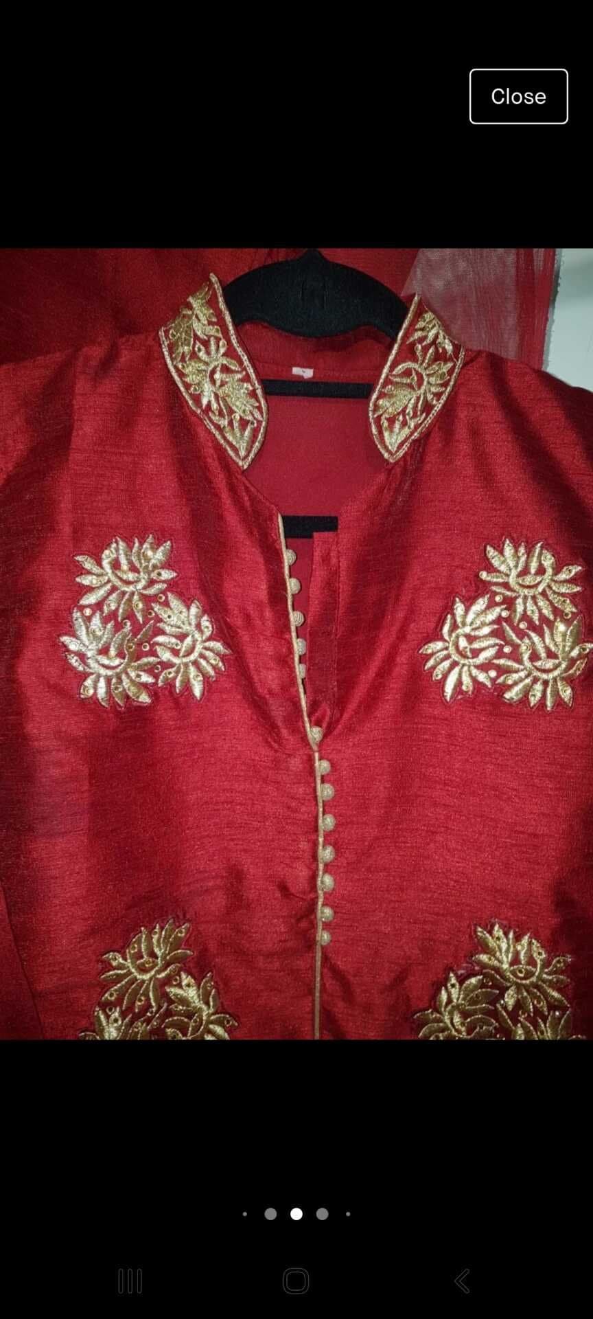 Red and gold collared 3 piece suit/dress indianwear. Size M-L. New without tags. — image 1