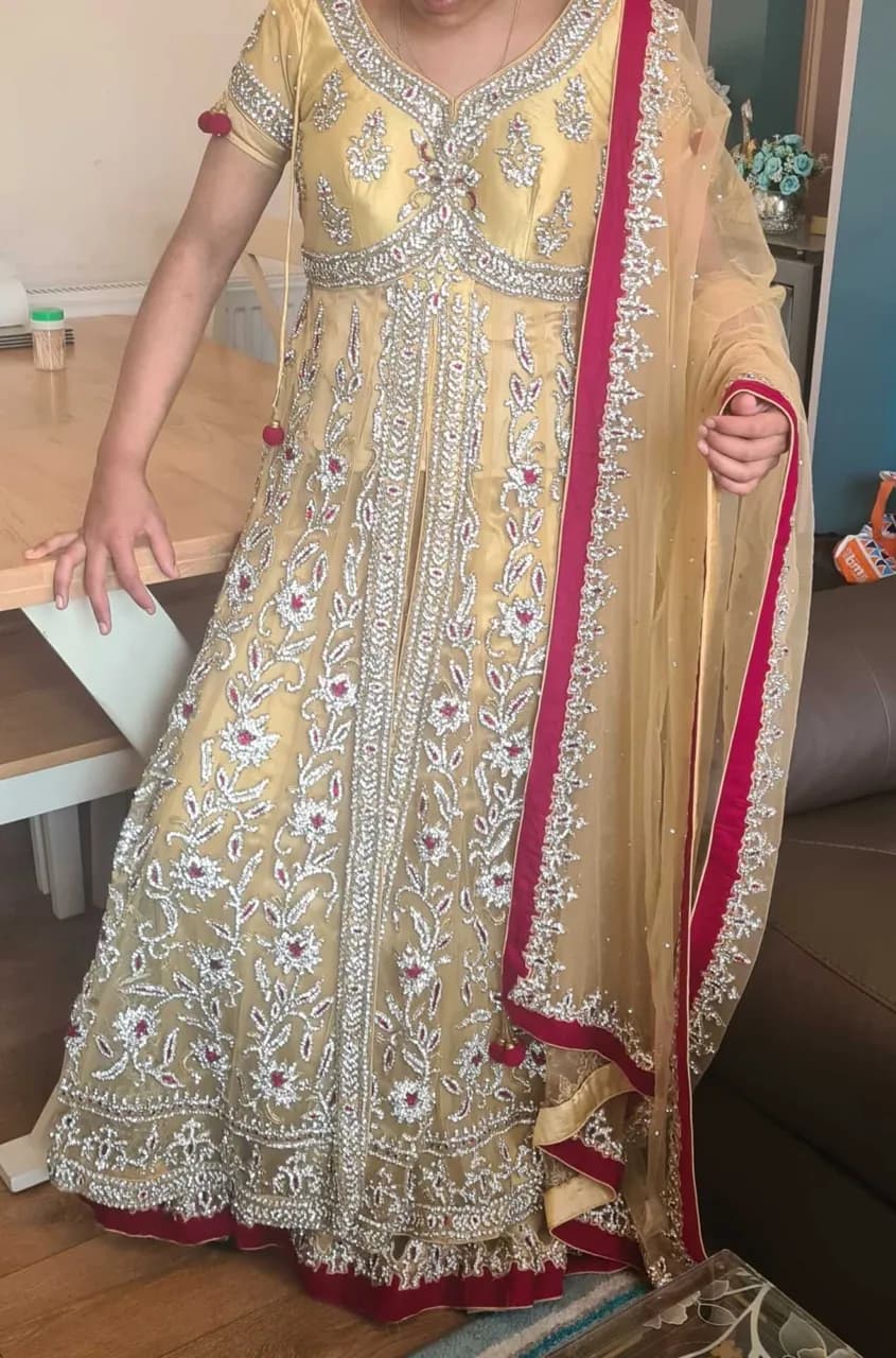 Gold long dress with lehenga — image 1