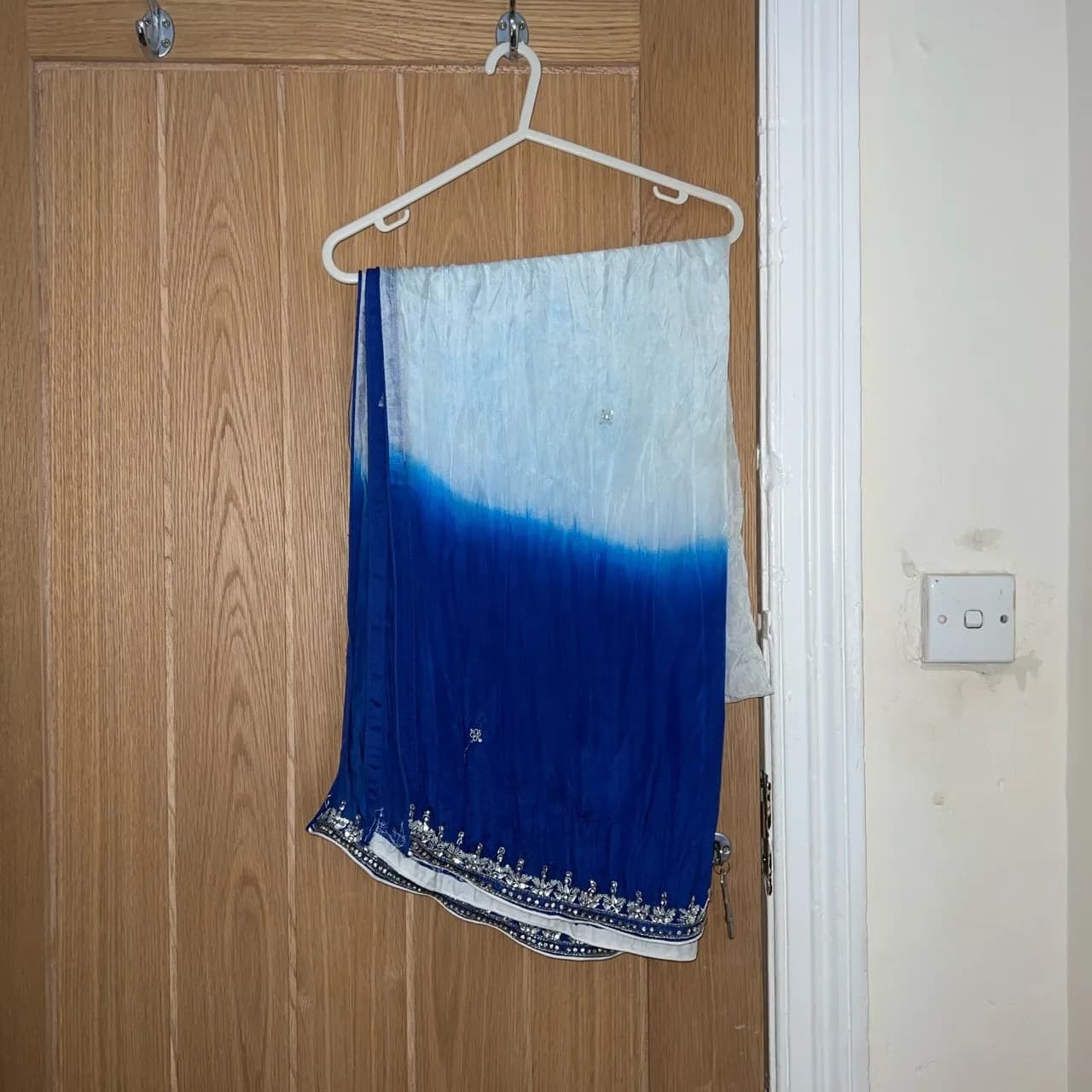 Royal blue and white salwar and jacket kameez style — image 1