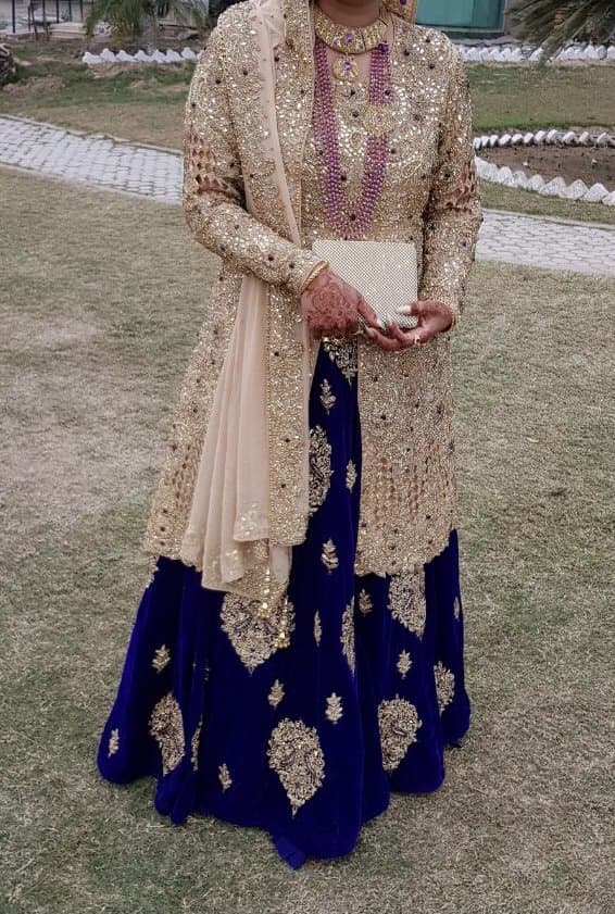 Long gold peplum and dark purple lenga/skirt — image 1