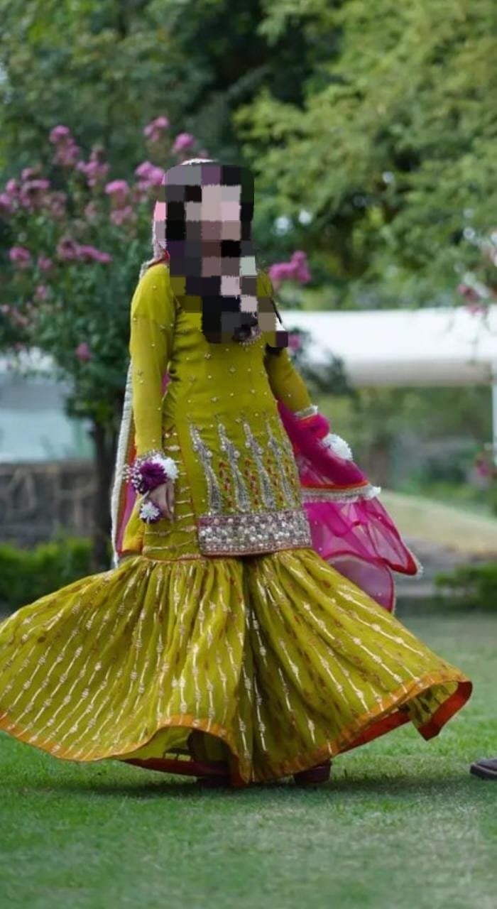 Bridal/ partywear mendhi garara. Comes with 2 dupattas — image 1