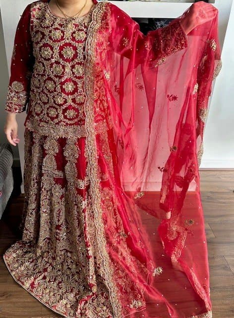 Pakistani Bridal Lehenga Red and Gold — image 1