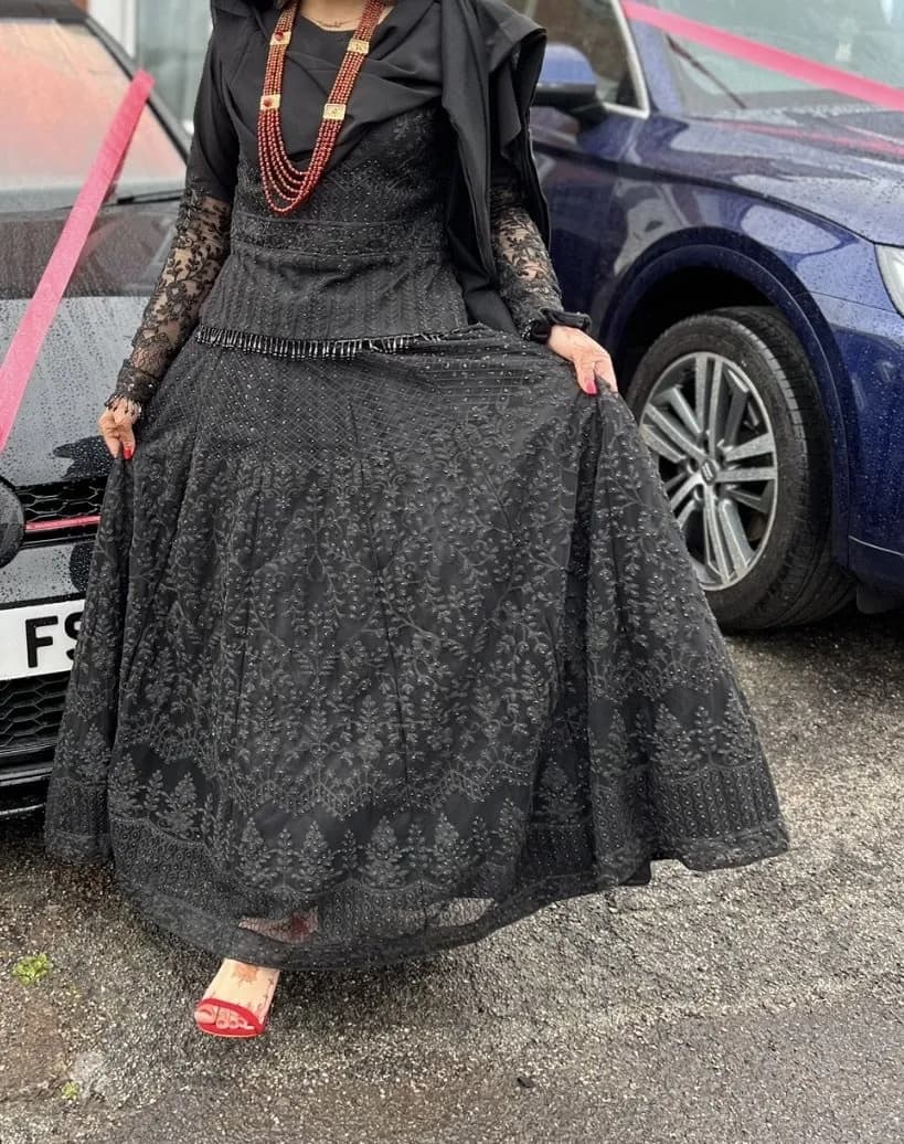 Party wear Black sequinned netted top with long skirt — image 1